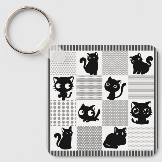 Cute Black Cat Pattern Sleutelhanger (Voorkant)