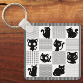 Cute Black Cat Pattern Sleutelhanger (Voorkant)