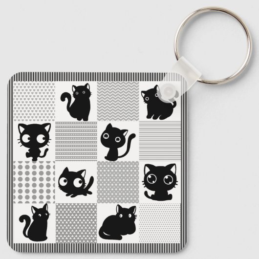 Cute Black Cat Pattern Sleutelhanger (Achterkant)