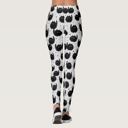 Cute Black Cat Pattern White Leggings (Achterkant)