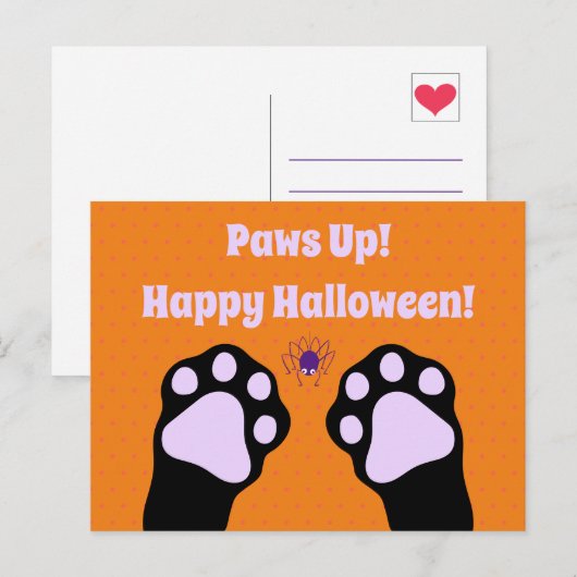 Cute Black Cat Paws Up Halloween Briefkaart (Voorkant / Achterkant)