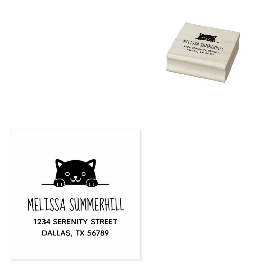 Cute Black Cat Peeking boven adres 2 Rubberstempel (Gestempeld)