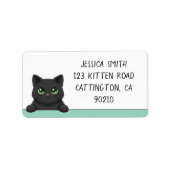 Cute Black Cat Peeking Mint Personalized Etiket (Voorkant)