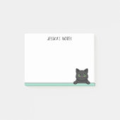 Cute Black Cat Peeking Mint Personalized Post-it® Notes (Voorkant)
