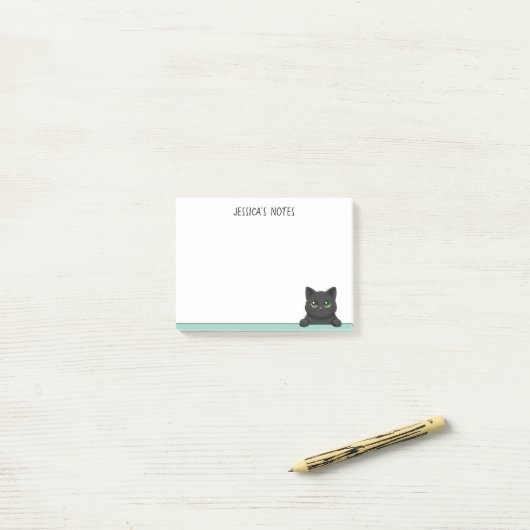 Cute Black Cat Peeking Mint Personalized Post-it® Notes (Op bureau)