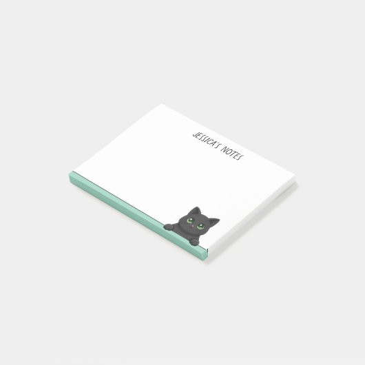 Cute Black Cat Peeking Mint Personalized Post-it® Notes (Schuin)