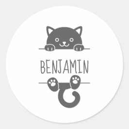 Cute Black Cat Peking achter Custom Name 2 Ronde Sticker