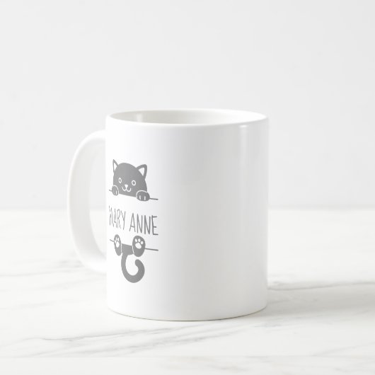 Cute Black Cat Peking achter Custom Name Koffiemok (Voorkant links)