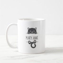 Cute Black Cat Peking achter Custom Name Koffiemok
