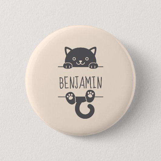 Cute Black Cat Peking achter Custom Name Ronde Button 5,7 Cm (Voorkant)