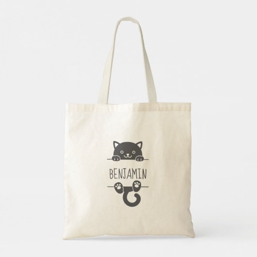 Cute Black Cat Peking achter Custom Name Tote Bag (Achterkant)