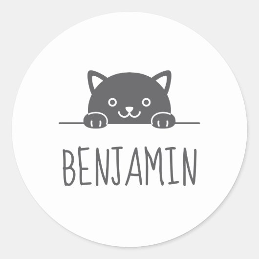 Cute Black Cat Peking boven Custom Name Ronde Sticker (Voorkant)