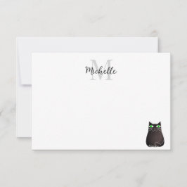 Cute Black Cat Personalized Monogram Notitiekaartje