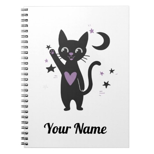 Cute Black Cat Personalized Notebook Notitieboek (Voorkant)