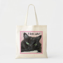 Cute Black Cat Pink Blanket Photo I Love Cats Tote Bag