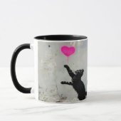 Cute Black Cat Playing with A Pink Heart Mok (Links)