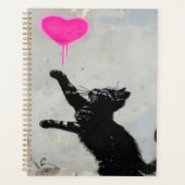 Cute Black Cat Playing with A Pink Heart Planner (Voorkant)