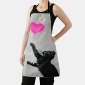 Cute Black Cat Playing with A Pink Heart Schort (Insitu)