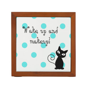 Cute Black Cat, Polka Dots-Wake up and make-up. Pennenhouder