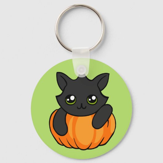 Cute Black Cat Pumpkin Drawing Halloween Sleutelha Sleutelhanger (Voorkant)