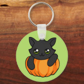 Cute Black Cat Pumpkin Drawing Halloween Sleutelha Sleutelhanger (Voorkant)