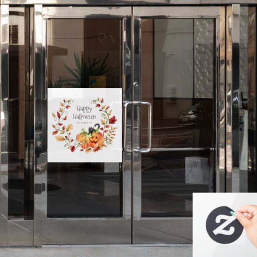 Cute Black Cat, Pumpkin en Autumn Foliage Raamsticker (Kantoordeur)