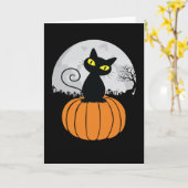 Cute Black Cat Pumpkin Full Moon Funny Halloween Kaart (Gele Bloem)