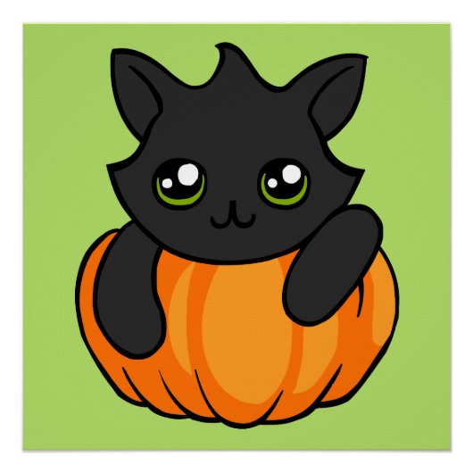 Cute Black Cat Pumpkin Tting Halloween Poster (Voorkant)