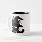 Cute Black Cat & Pumpkin | Two-Sided Halloween Mug Tweekleurige Koffiemok (Voorkant links)