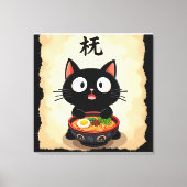 Cute Black Cat Ramen – Kawaii Japanese Noodle Art Canvas Afdruk (Voorkant)