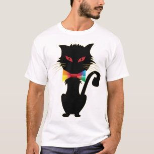 Cute Black Cat Red Eyes Rainbow Colour Artwork T-shirt