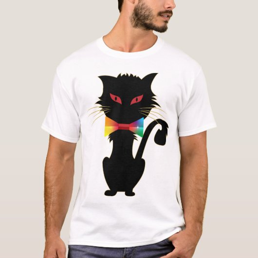 Cute Black Cat Red Eyes Rainbow Colour Artwork T-shirt (Voorkant)