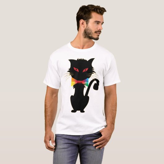 Cute Black Cat Red Eyes Rainbow Colour Artwork T-shirt (Voorkant volledig)