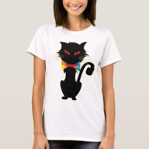 Cute Black Cat Red Eyes Rainbow Colour Design T-shirt