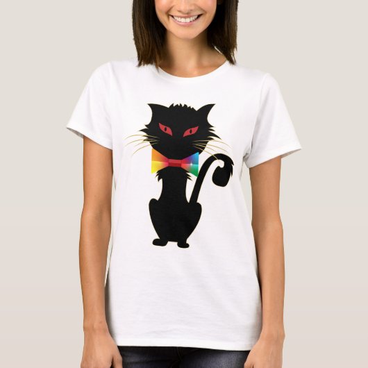 Cute Black Cat Red Eyes Rainbow Colour Design T-shirt (Voorkant)