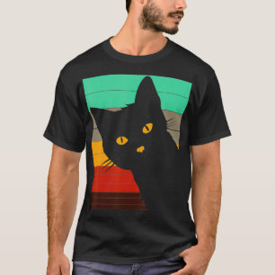 Cute Black Cat Retro Style Bombay cat lov T-shirt