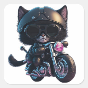 Cute Black Cat Riding een motorfiets Vierkante Sticker