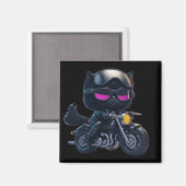 Cute Black Cat Riding Motorcycle Magneet (Voorkant / Achterkant)