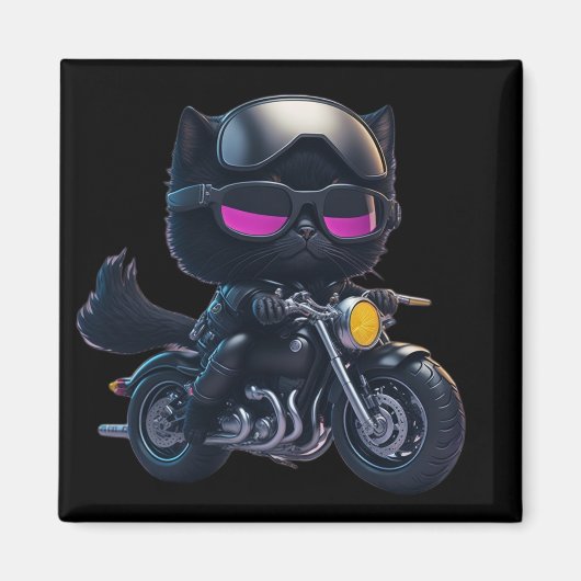 Cute Black Cat Riding Motorcycle Magneet (Voorkant)