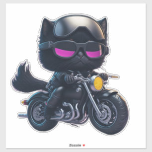 Cute Black Cat Riding Motorcycle Sticker