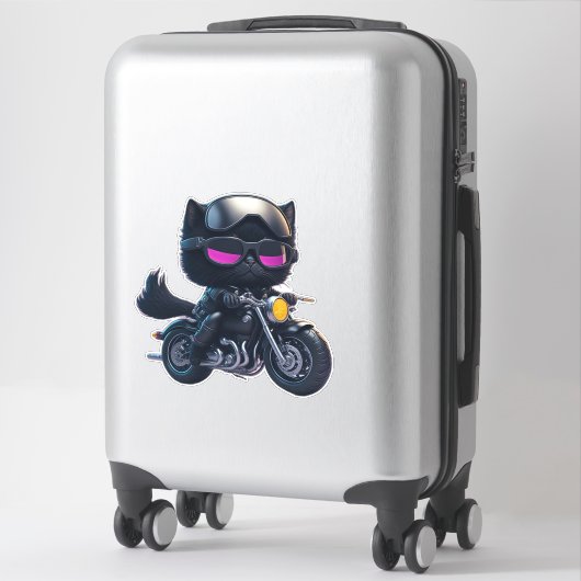 Cute Black Cat Riding Motorcycle Sticker (Koffer)