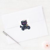 Cute Black Cat Riding Motorcycle Vierkante Sticker (Envelop)
