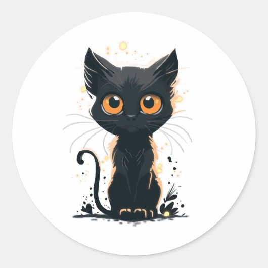 Cute Black Cat Ronde Sticker (Voorkant)