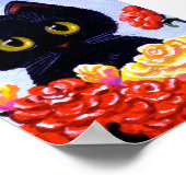 Cute Black Cat Rozen Flowers Big Eyes Creationarts Poster (Hoek)