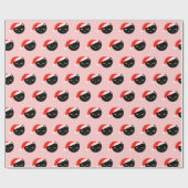 Cute Black Cat Santa Red Pattern Roze Kerstmis Cadeaupapier (Vlak)