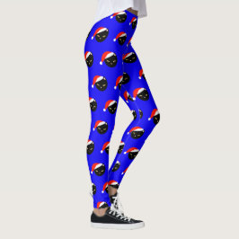 Cute Black Cat Santa Royal Blue Ugly kerst Leggings