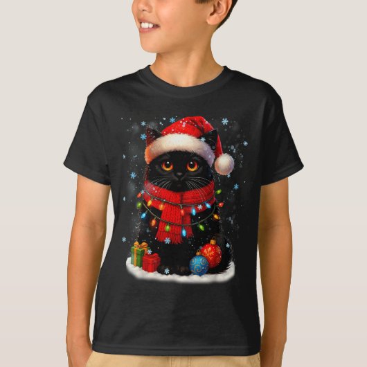 Cute Black Cat Santasnowflake Christmas Xmas Women T-shirt (Voorkant)