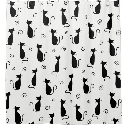 Cute Black Cat Shower Curtain Douchegordijn (Voorkant)