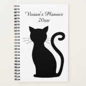 Cute Black Cat Silhouette Black en White Name Planner (Voorkant)