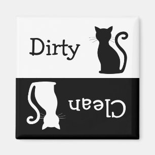 Cute Black Cat Silhouette Clean Dirty Dishwasmachi Magneet